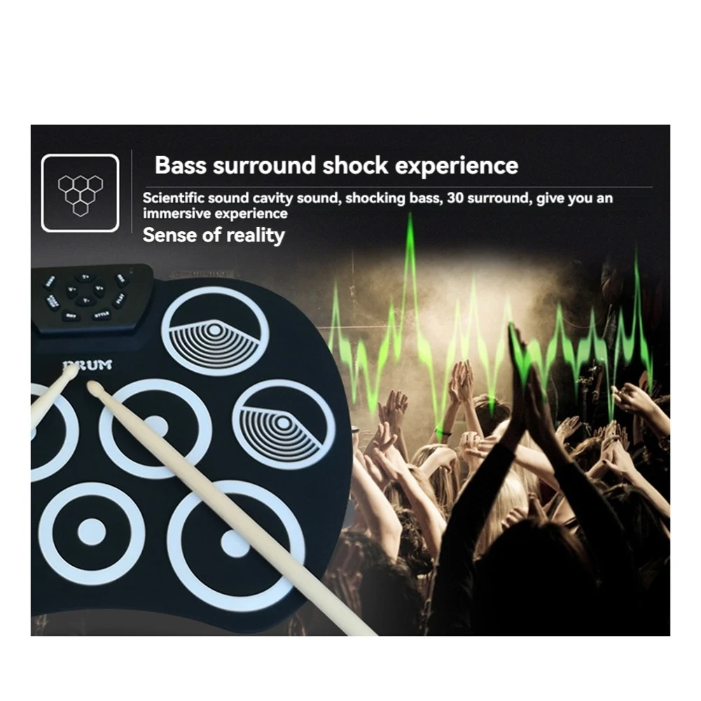 Nuovo set di batteria elettronica Batteria rullata a mano Interfaccia MIDI a 9 pad Supporta giochi DTX Set di batteria portatile con pedali per bacchette