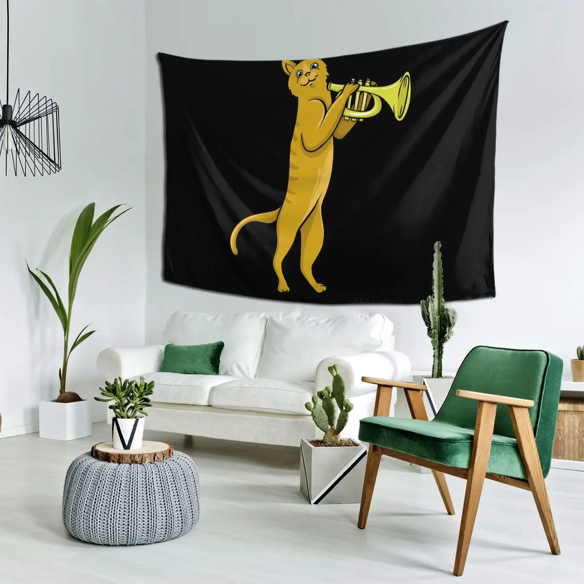 Trumpet Cat Tapestry Funny Wall Hanging Aesthetic Home Decor Tapestries for Living Room Bedroom Dorm Room