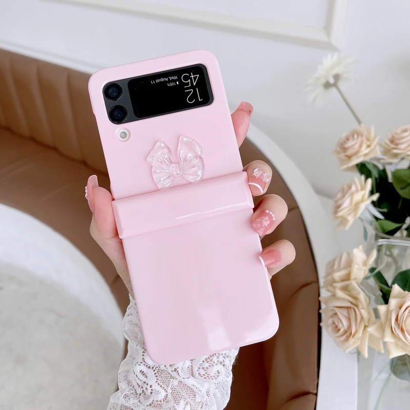 

Funda Case for Samsung Galaxy Z Flip 3 5G Glossy Glitter Bow Tie Hinge Candy Colors Hard PC Full Shock proof Phone Case Cover