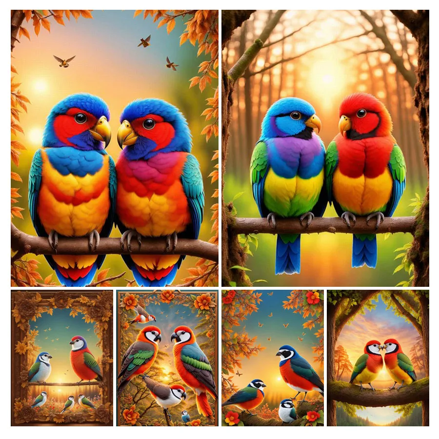 Autumn Forest Scenery Diamond Painting Colorful Parrot Diy Full Rhinestone Embroidery Animal Mosaic Picture Wall Decor AA4800