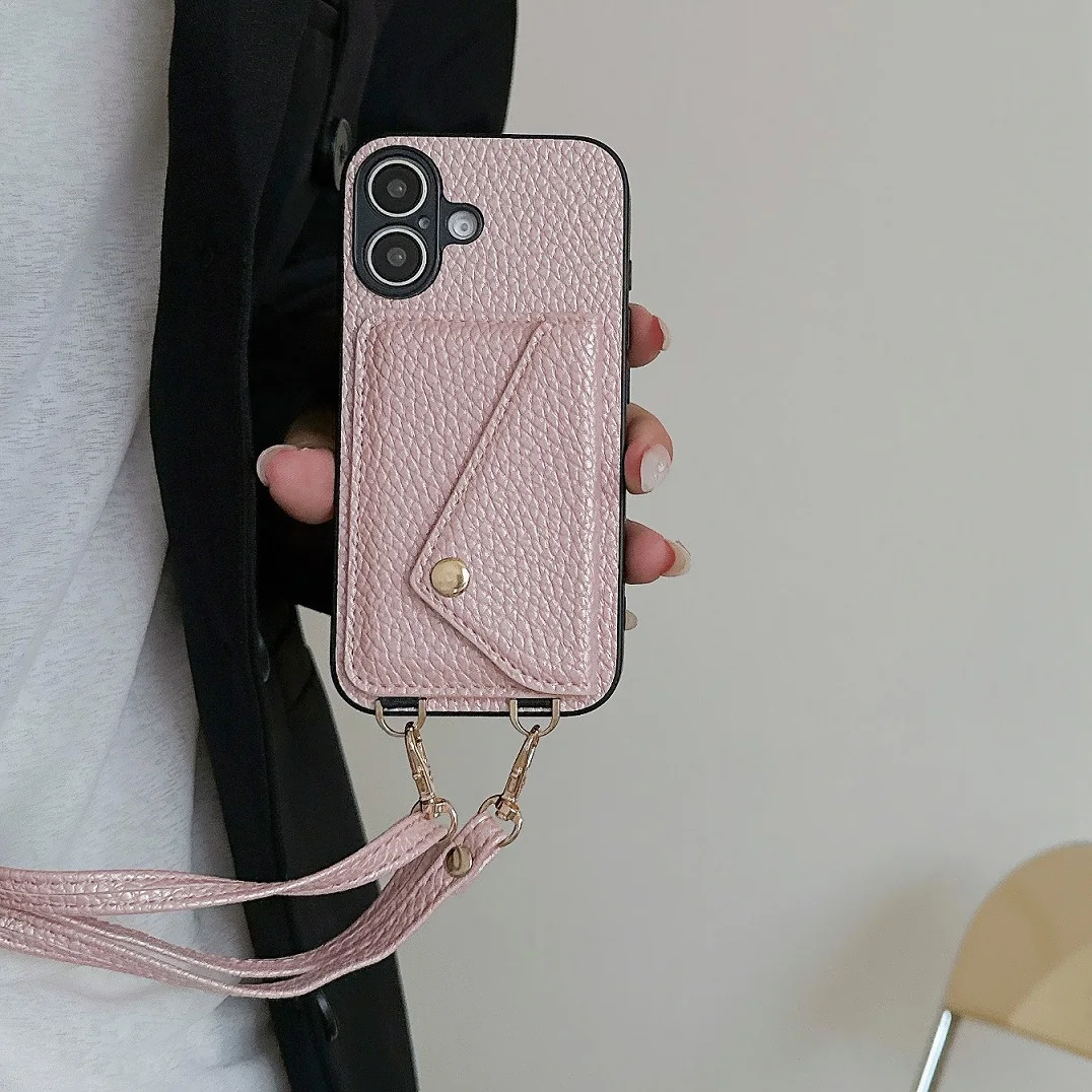Crossbody Lanyard Leather Card Holder Pocket Wallet Case For iPhone 11 12 13 14 15 16 17 Pro Max Plus Purse Shell Phone Cover
