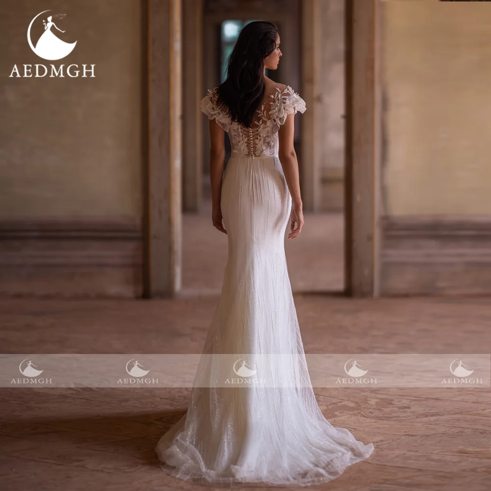 Aedmgh Mermaid Wedding Dresses Sweetheart Cap Sleeve Vestido De Novia Lace 3D Flowers Detachable Train Custom Made Bridal Gown