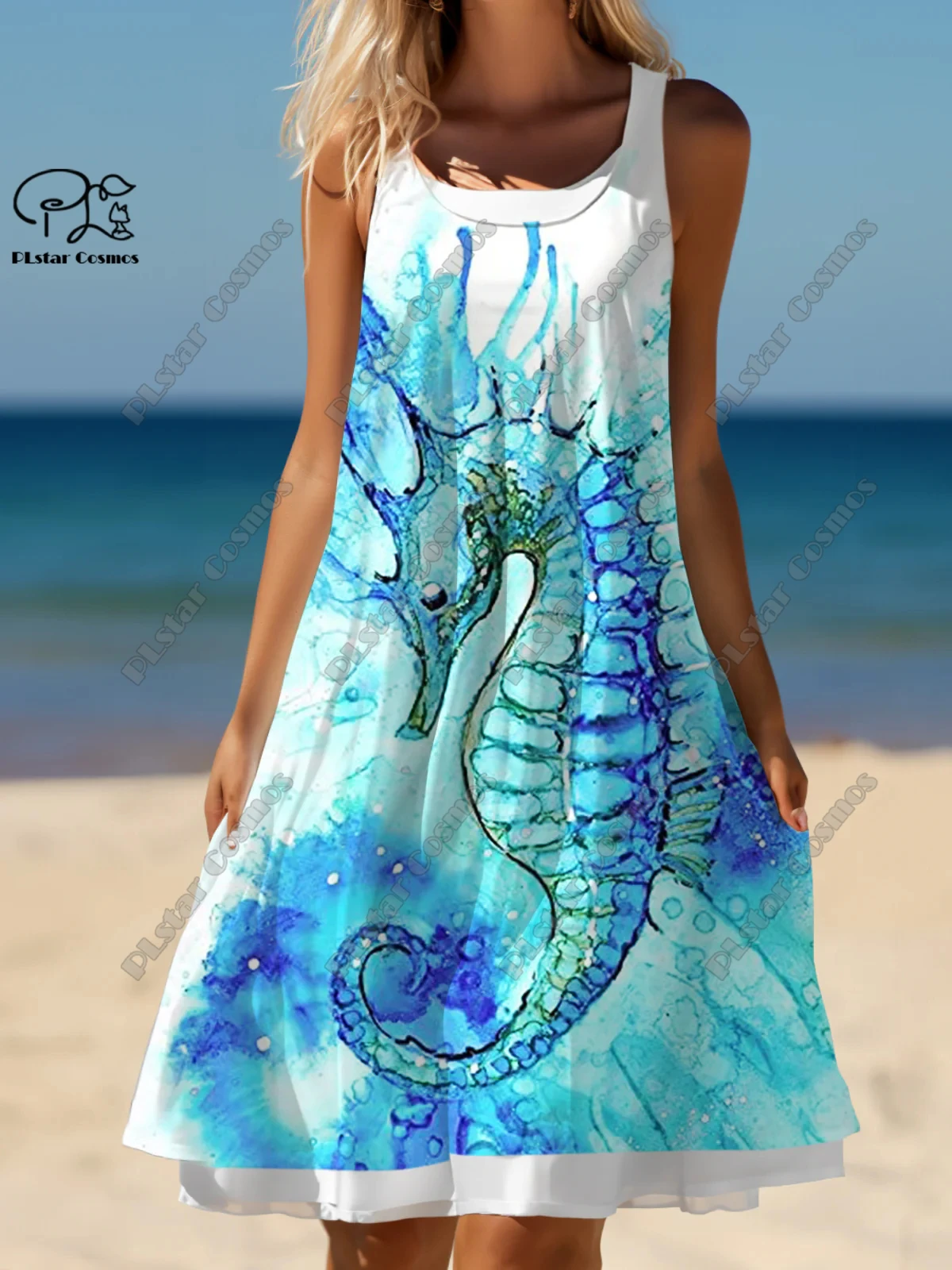 PLstar Cosmos 3D Printed Retro Pattern Women's Sleeveless Dress Summer Casual Beach Dress Holiday Style Collection S-26