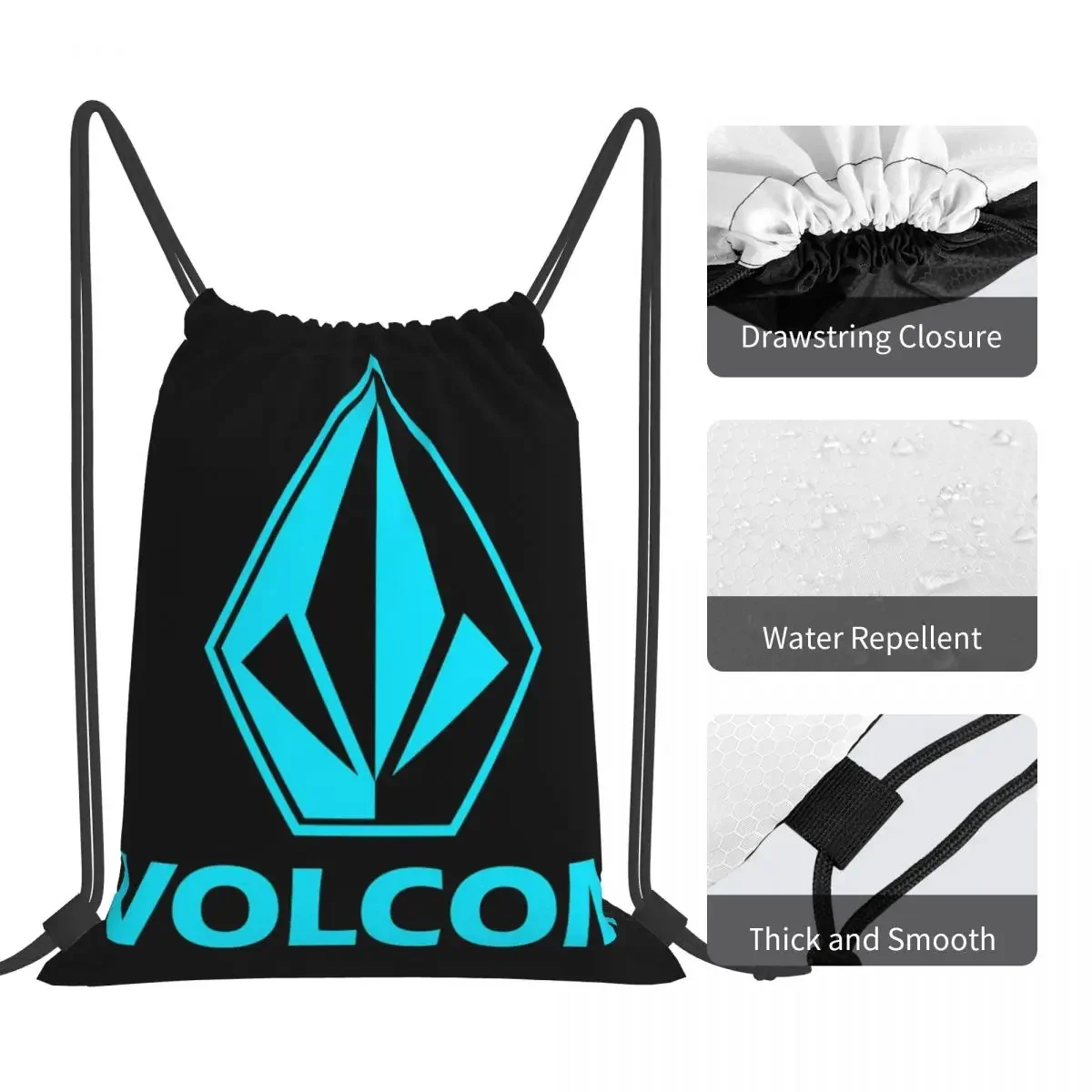 Volcom กระเป๋าเป้สะพายหลังโลโก้มัลติฟังก์ชั่นแบบพกพา, กระเป๋าหูรูดกระเป๋ากีฬากระเป๋าหนังสือสำหรับโรงเรียนท่องเที่ยว