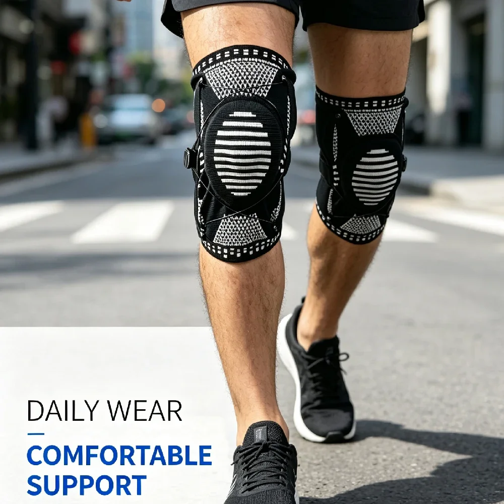 1Pcs One-Key Adjust Knee Brace, Dial Compression Knee Sleeve Patella Gel Pad Side Stabilizers for Running Basketball Gym