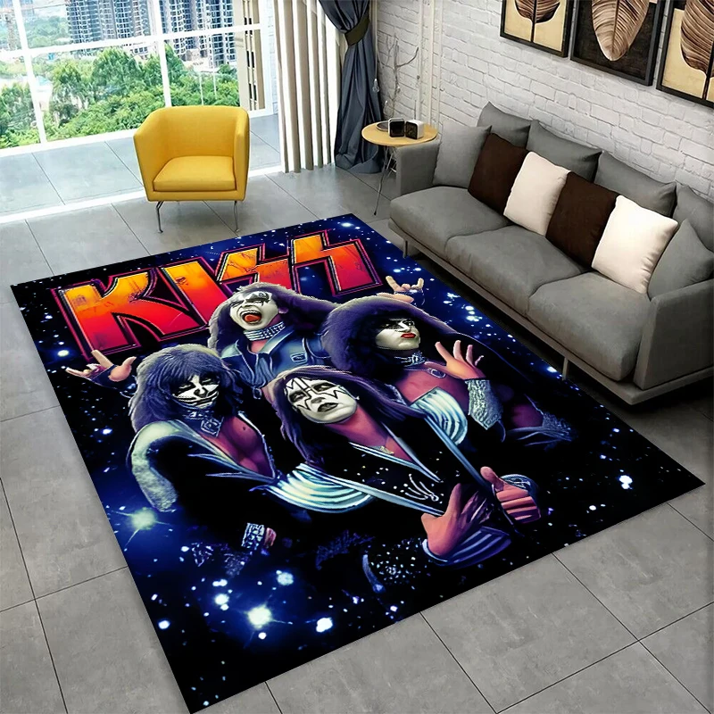 Retro Kiss Rock Heavy Metal Band Carpet Rug for Playroom Bedroom Living Room Sofa Home Decor,kid Area Rug Non-slip Floor Mat