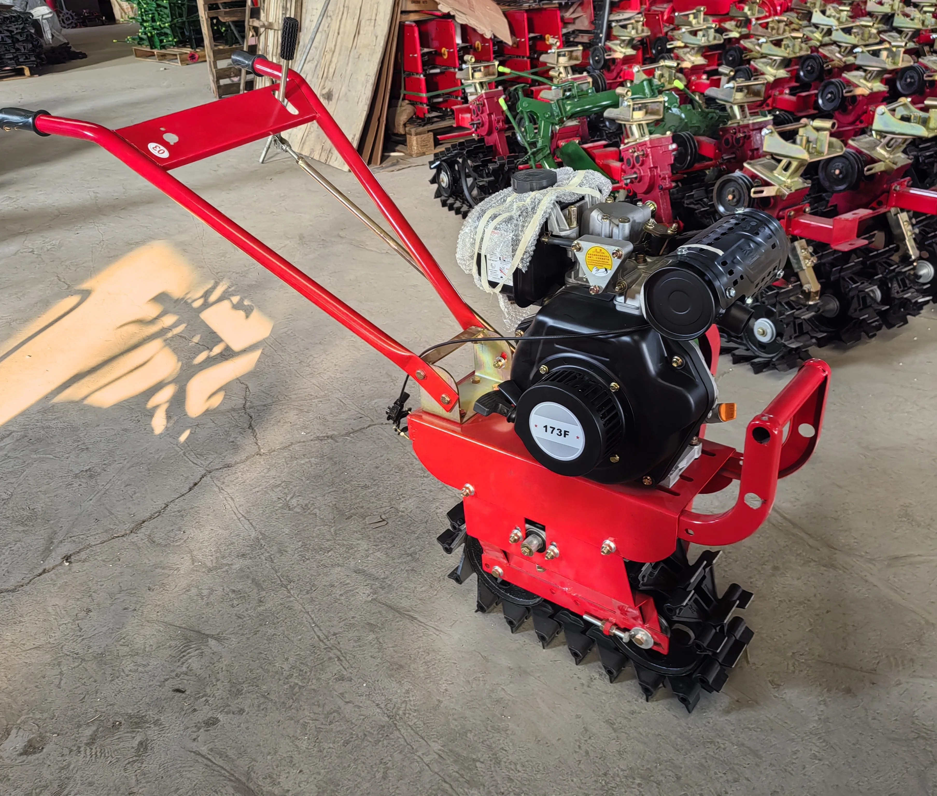 Small 173F/7HP diesel single chain track crawler rail micro power riding tiller mini soil cultivator land cultivating machine