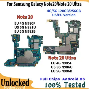 Bilashmart 100% Working Motherboard Samsung Galaxy 4G/5G Note 20 Ultra N980F N981B/U N986B N986U Unlocked Logic Board Chips