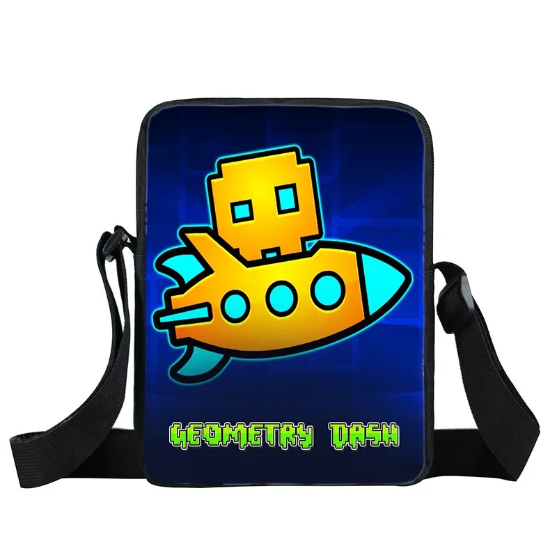 Geometry Dash Game Print borse a tracolla divertente Cartoon Kids Messenger Bag borse impermeabili borsa Casual per bambini borsa a tracolla da viaggio