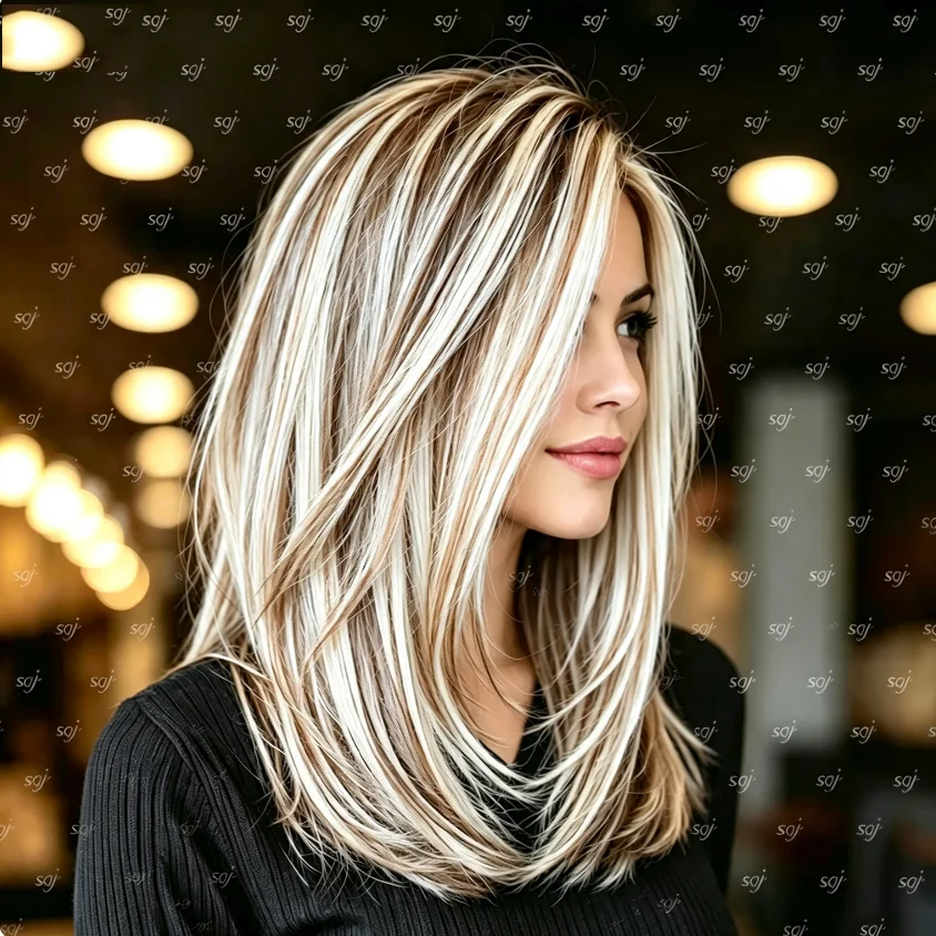 Natural HD Lace Highlight Blond 18Inch Straight Wig for Women Pre-Plucked Transparent Lace Frontal Versatile Glueless Hair Wig