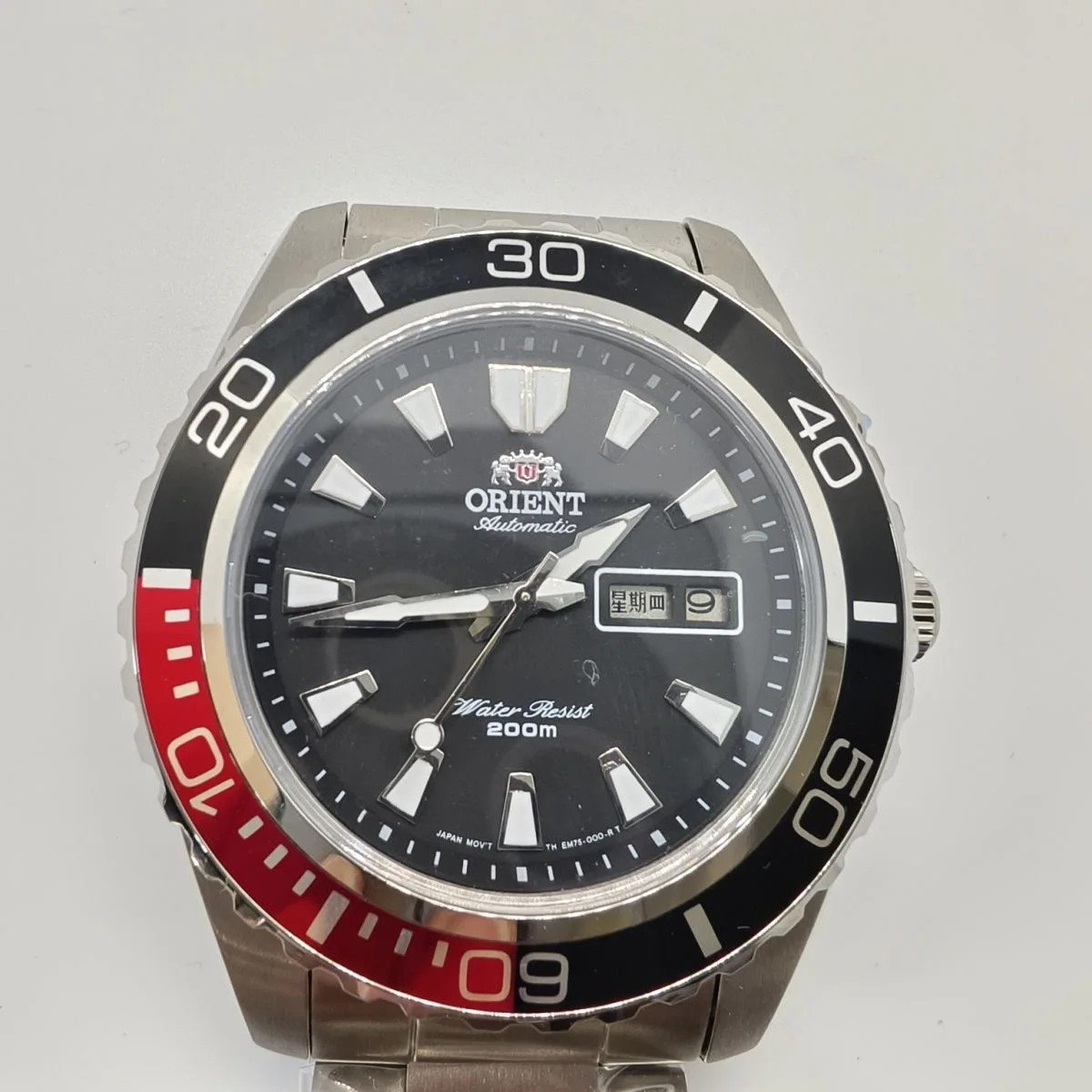 Orient Diver automatisch horloge blauwe wijzerplaat blauwe rand 200M waterdicht dag-datum stalen band lichtgevende markeringen heren sporthorloge