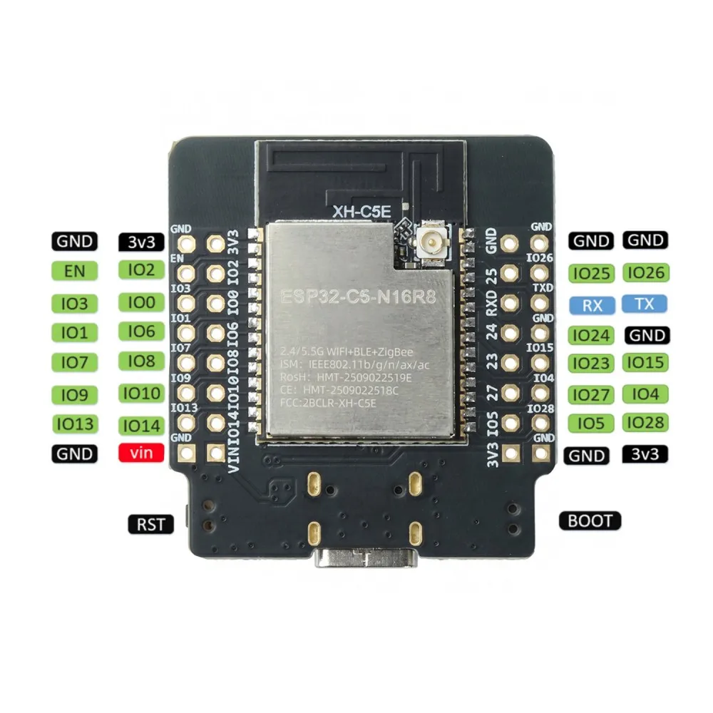 ESP32‑C5‑N16R8 Core Development Board WiFi6 BLE6.0 RISC‑V Single‑Core 16MB Flash 2.4G&5GHz Dual‑Band for Industrial IoT Project