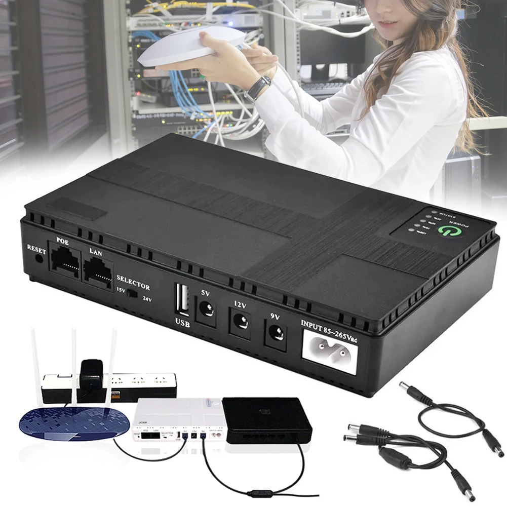 Portable Uninterrupted Power Supply for 5V/9V/12V/15V/24V Devices 8800/10400mAh Mini UPS Battery Backup for Router