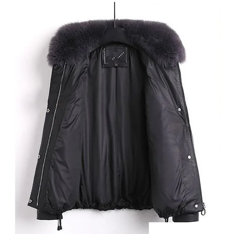 PU Leather Down Cotton-Padded Jacket Women Overcoat Winter New Imitation Fox Fur Collar Thick Warm Parker Coat Loose Short Coat