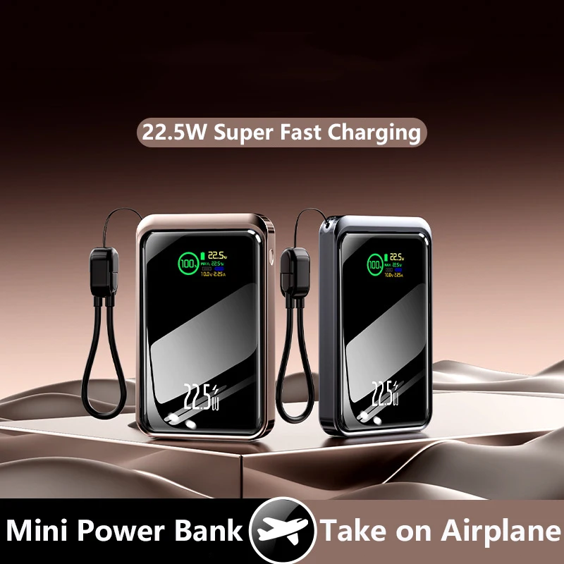 

Mini Power Bank 20000mAh with USB C PD Cable TFT Color Screen 22.5W Fast Charging for iPhone 16 Samsung Huawei Xiaomi Powerbank