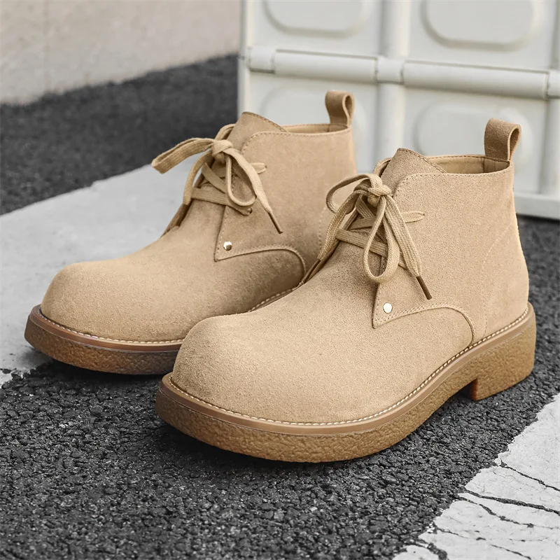 New 2025 Autumn Winter Men Dress Cow Suede Leather Shoes Business Tooling Ankle Boots Vintage British Fashion Chelsea Boots