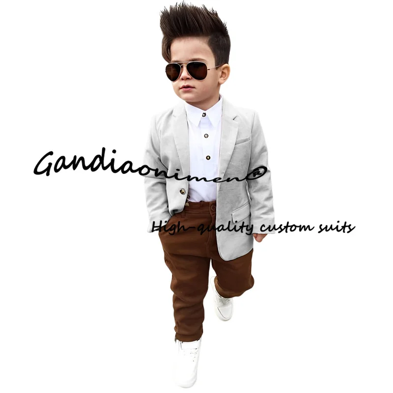 Summer Linen Suit For Boys Jacket Pants Set Of 2 Khaki Fashion Clothes Kids Wedding Blazer 2-16 Years