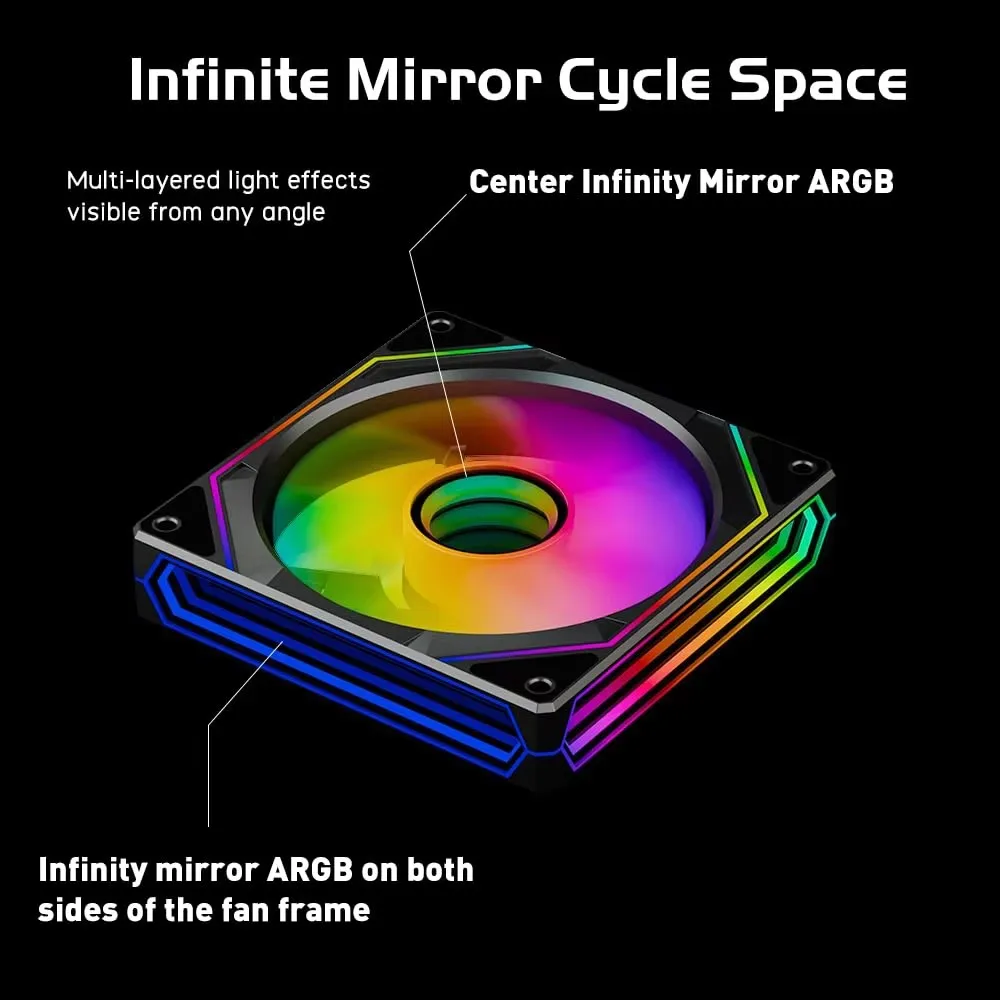 Ventilador con carcasa de PC ICE Whale Prism 6PRO, 12cm, espejo infinito de 3 caras, 5V, 3 pines, ARGB, sincronización de iluminación de placa base, ventilador de refrigeración silencioso PWM de 4 pines