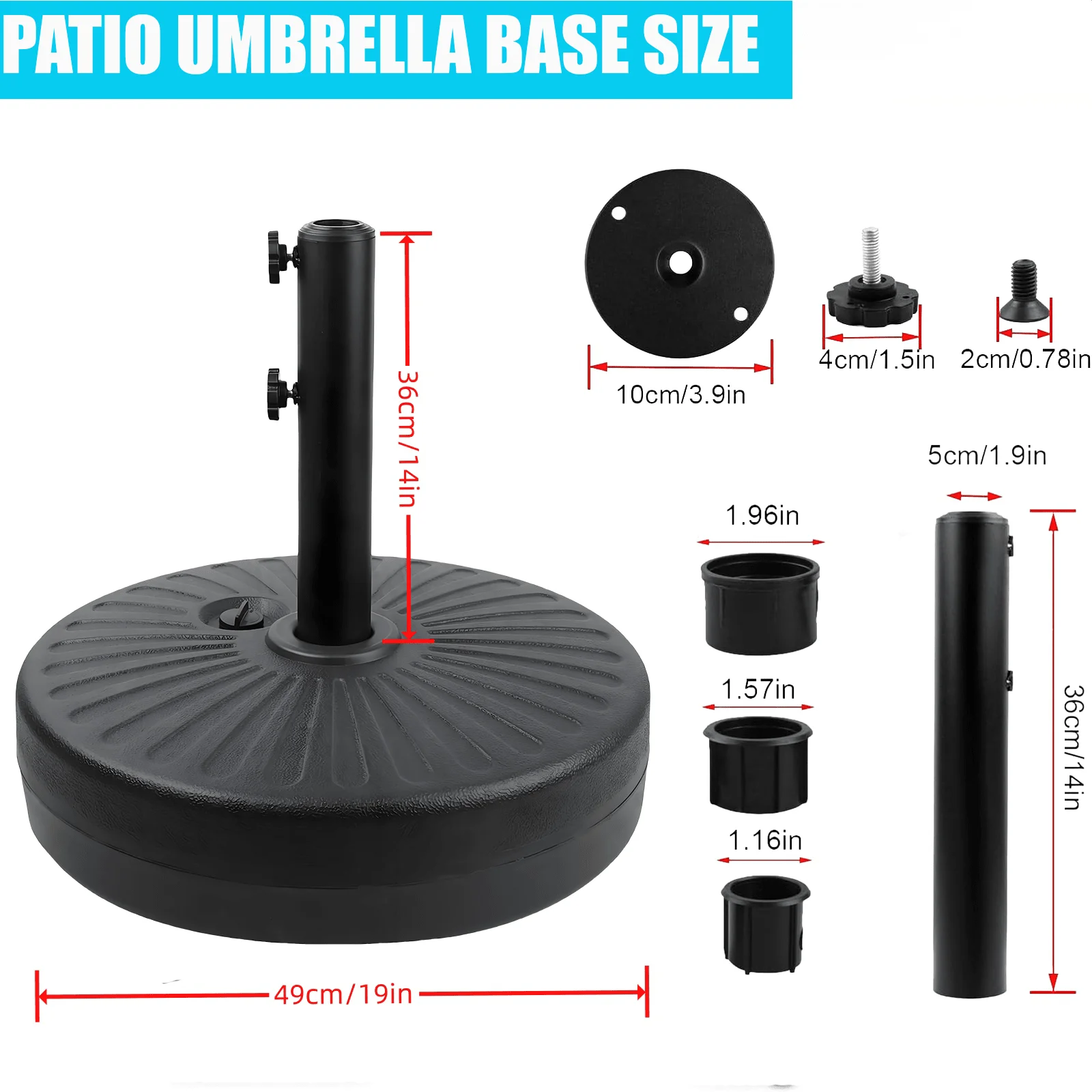 50Lbs Outdoor Patio Umbrella Base Water/Sand Fillable Heavy Duty Stand Black