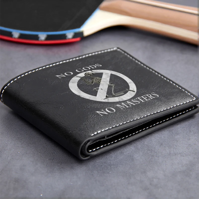 NO GODS NO MASTERS PU LEATHER BUSINESS WALLET FOR MEN SLIM DURABLE LIGHTWEIGHT HIGH END DESIGN WITH ICONIC STATEMENT PRINT