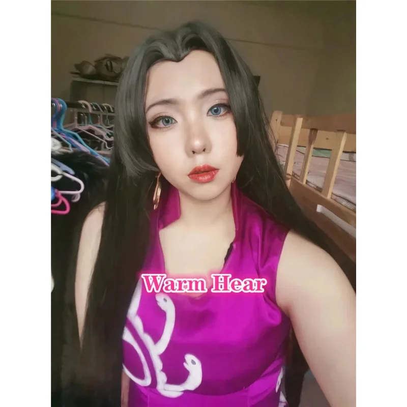 أنيمي بوا هانكوك تأثيري مع حلق طويل أسود مستقيم مقاومة للحرارة الشعر الاصطناعية النساء حزب الباروكات CDJ؛. '68AD;'VBN