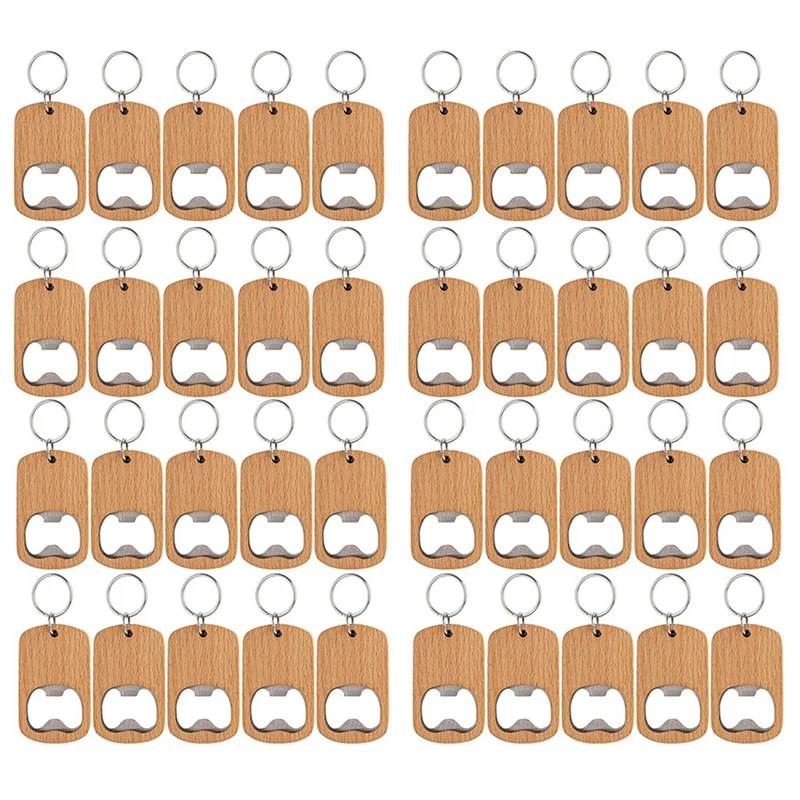 GTBL 40Pcs Wood Bottle Opener Wooden Keychain Bottle Openers Blanks Wood Engraving Key Chains Key Tag For DIY Crafts