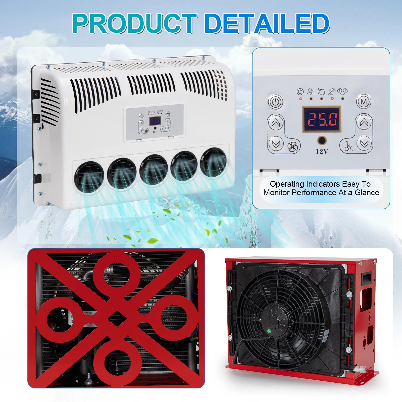 11000 BTU 12V Split Truck Cab Air Conditioner DC Parking AC Cooling For Semi Truck Bus RV Caravan Motorhome