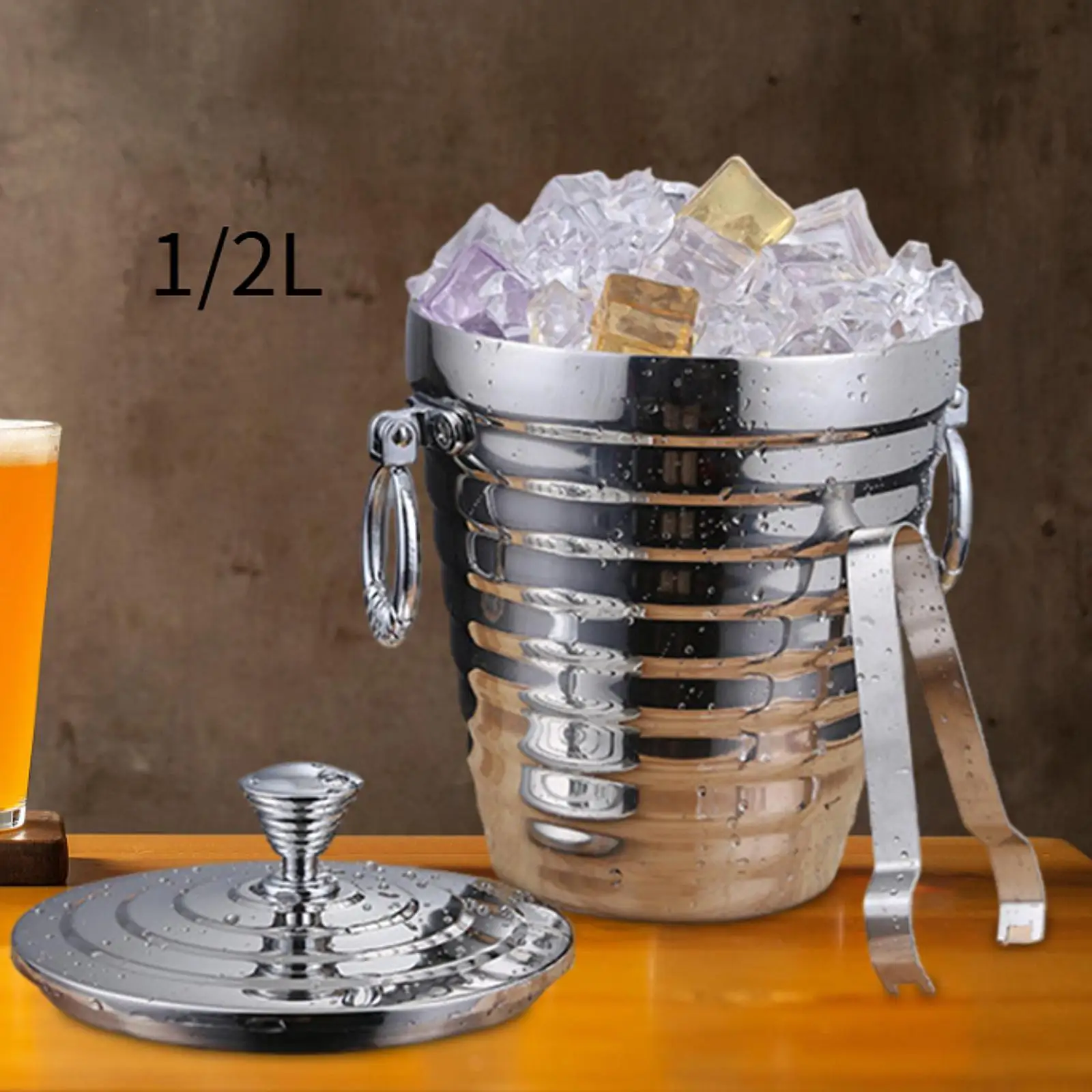 Metal Ice Bucket Double Wall Beer Ice Bucket for Home Cocktails Camping