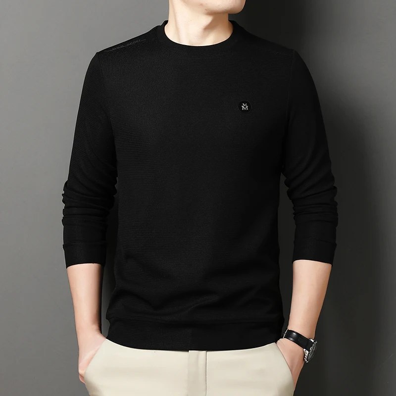 

2025 Spring and Autumn New Men's Long Sleeve T-shirt Loose Round Neck Hoodie Bottom Coat Top