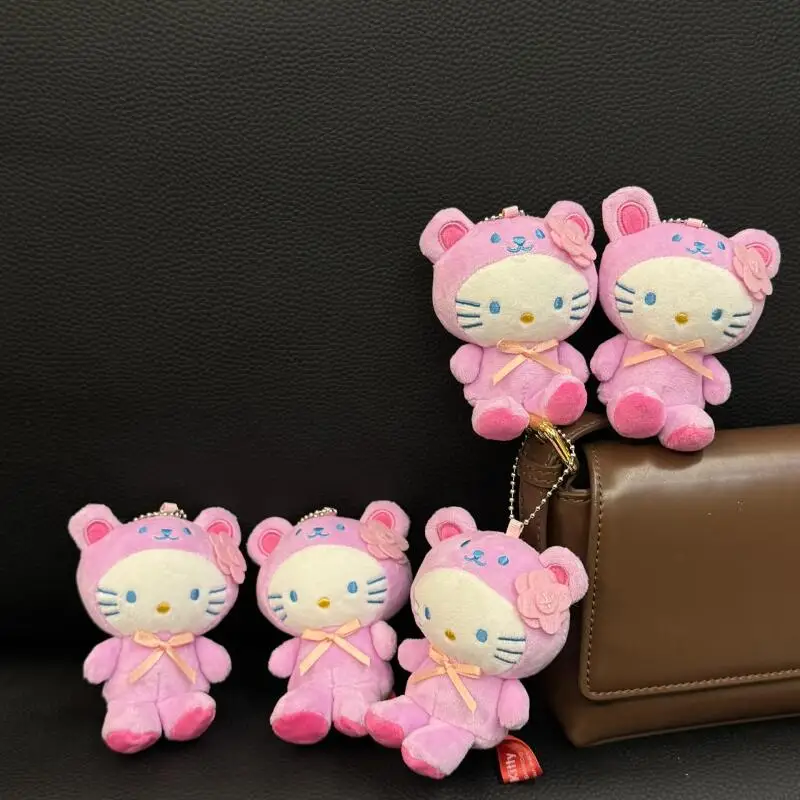 

Мягкий плюшевый брелок-подвеска Kawaii Sanrio Hello Kitty в виде фиолетового медведя в платье, с функцией защиты от потери ключей, для сумки, подарок на день рождения для девочки
