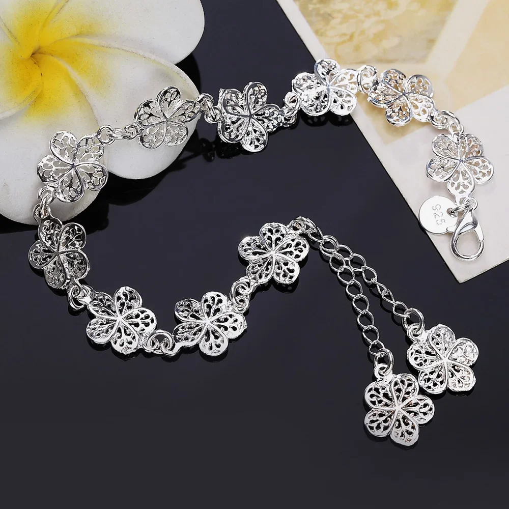 new arrive Beautiful bracelet noble flower chain fashion Wedding Party Silver Plated cute lady nice women jewelry LH013