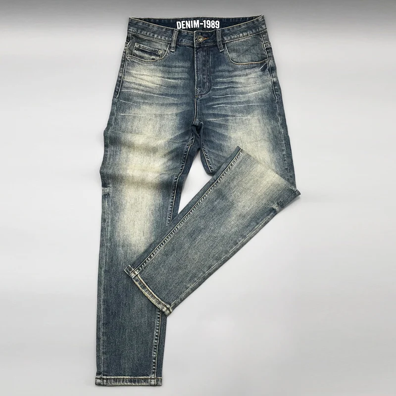 Fashion Designer Men Jeans High Quality Retro Blue Stretch Slim Fit Ripped Jeans Men Elastic Trousers Vintage Casual Denim Pants