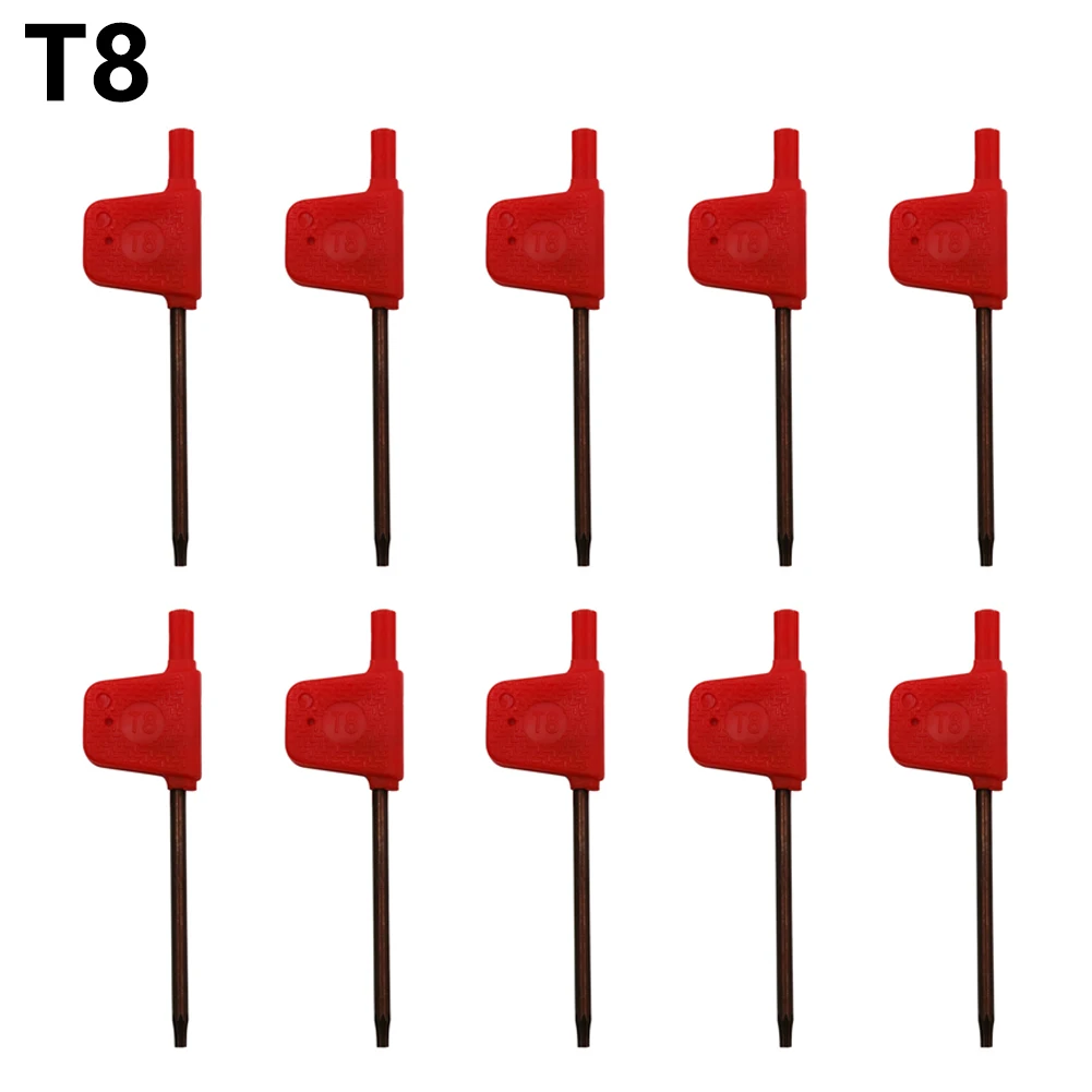 10pcs 80-88mm Small Torx Screwdriver T Wrench Red Flag Type Spanner Key T5 T6 T7 T8 T15 T20 For Hand Drills Hand Tool