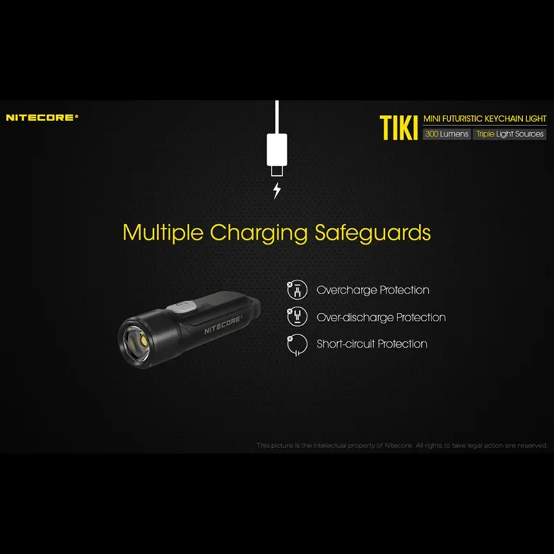 Nitecore tikile 300lumens mini chaveiro luz tripla lihgt fontes usb-iluminação portátil recarregável luz uv para exterior