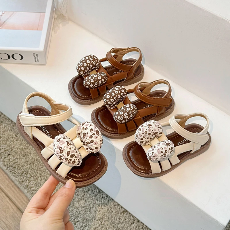 

2025 New Fashion Bowknot Girls Princess Causal Flat Sandals Sweet Kids Fashion Style Kids School Beach Shoes Детская Обувь