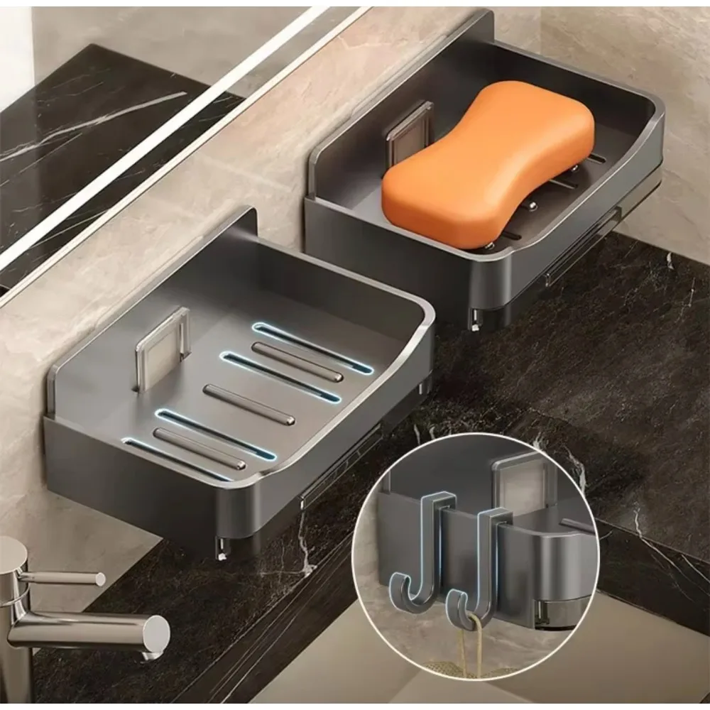 No Tools Mount Soap Holder - Ventilated Double-Tier Bathroom Organizer with Drain Base, Premium ABS Anti-Slip Soap Saver​​