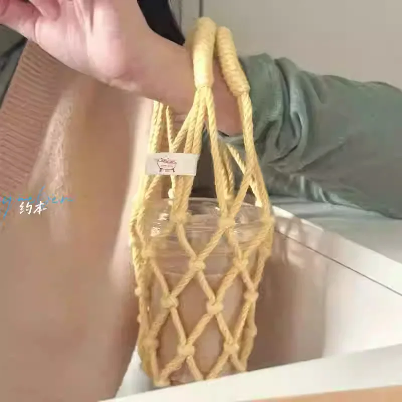 35cm double hand made string bag case cotton Accessories Initial Keychain Handle for coffee Stanley cup bottle Tumbler for Women