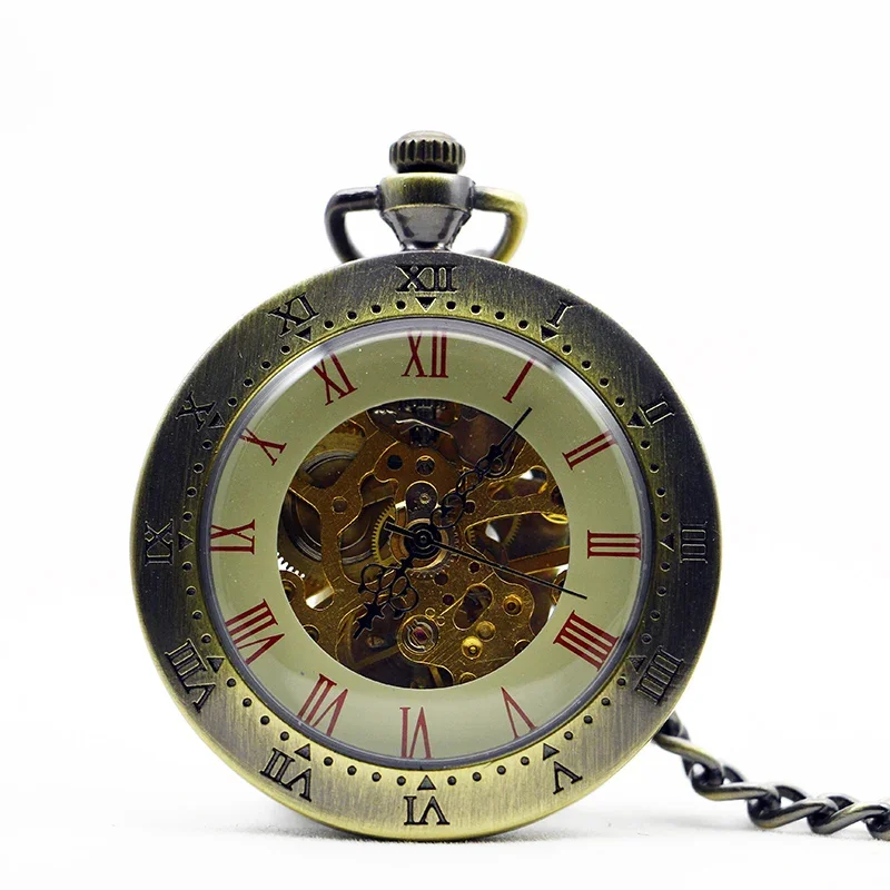 Orologi da tasca meccanici per uomo donna Steampunk retrò fascino in bronzo carica manuale quadrante romano orologio da taschino orologio da regalo all'ingrosso