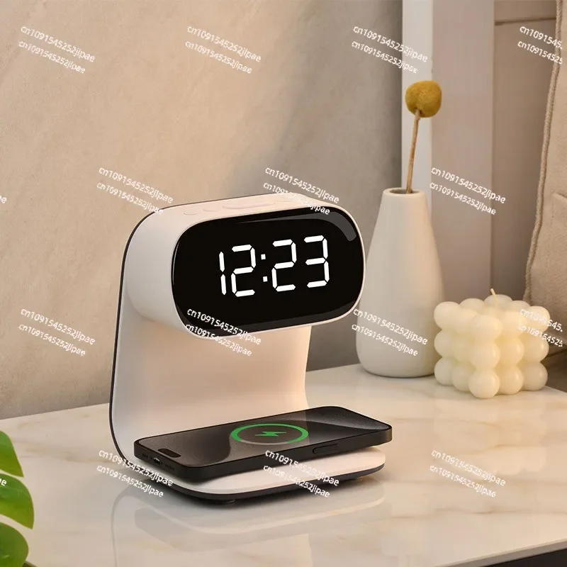 Multi-function Lightweight Portable Bedside Lamp Clock 15W Wireless Charging Three-speed Touch Dimming Plug-in Night Light 2024
