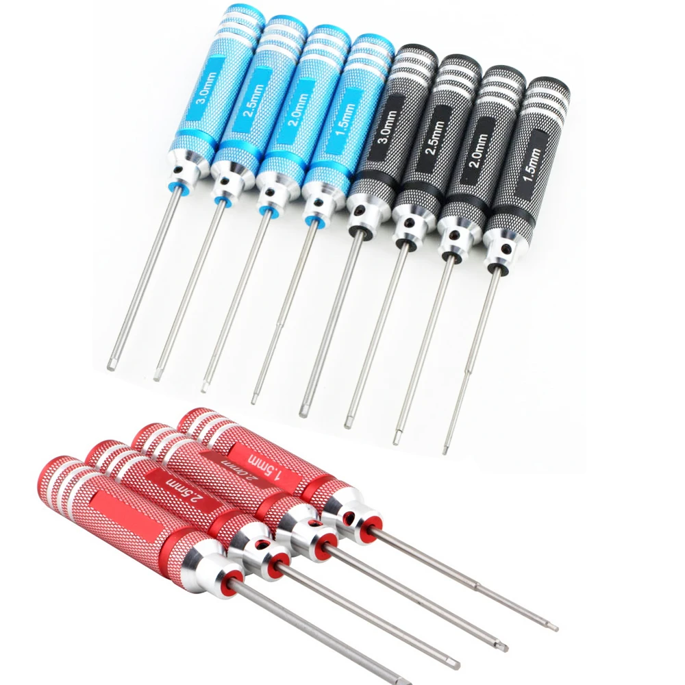 Hex Screw Driver Set para ferramentas RC, chapeamento de titânio, chave de fenda endurecida, RC Tools, 1.5mm, 2.0mm, 2.5mm, 3.0mm, 4 PCs