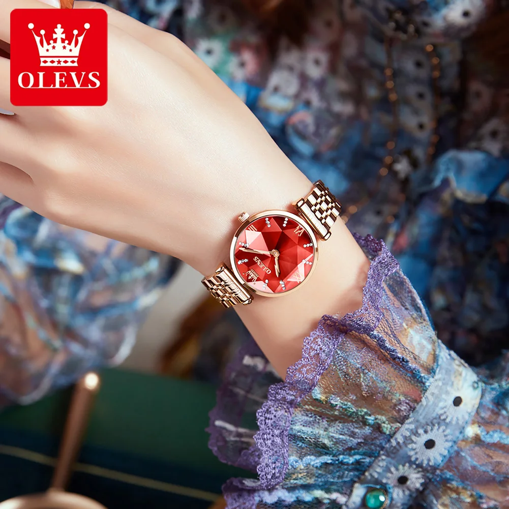 OLEVS Original Prismatic Diamond Watch Fashion Luxury Watches for Women Fine Classy Steel Analog Quartz Watch