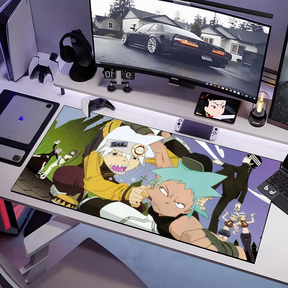 S-Soul Eater لوحة ماوس أنيمي كبيرة مضادة للانزلاق المطاط الألعاب ماوس الوسادة دائم مكتب الوسادة سميكة التماس حافة مناسبة للمكتب والغام