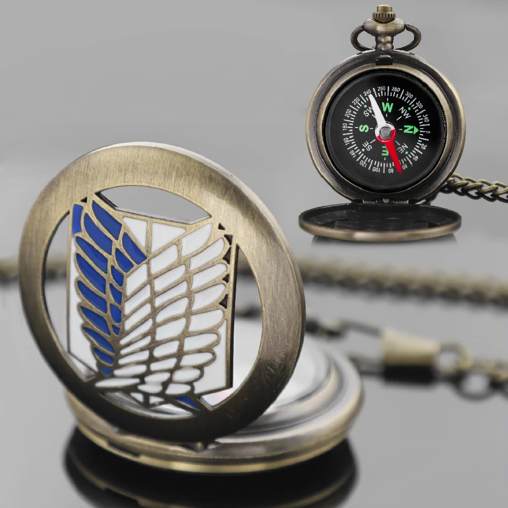 ساعة جيب بوصلة عتيقة أنيمي هجوم على تيتان تصميم التخييم في الهواء الطلق المشي لمسافات طويلة المحمولة جيب النحاس البوصلة الملاحة هدية