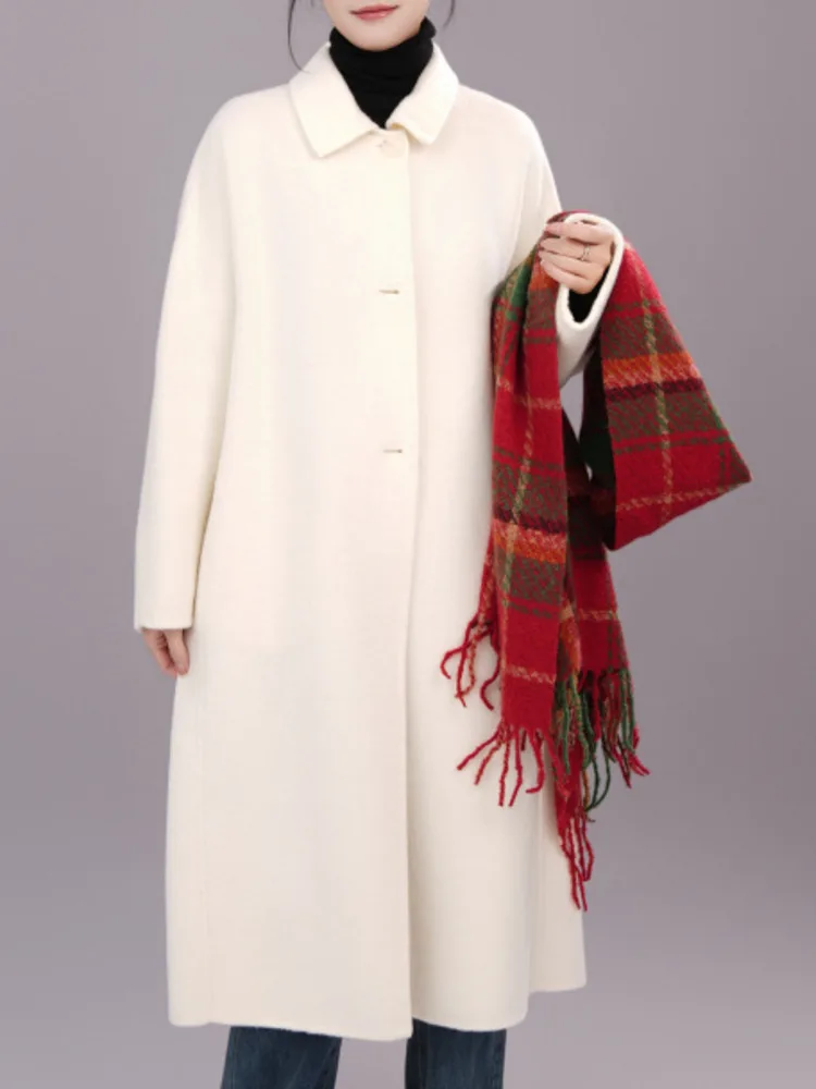 ZMEENNA élégant femmes longue laine mélange pardessus avec col classique simple boutonnage conception et poches chaud ZM3561