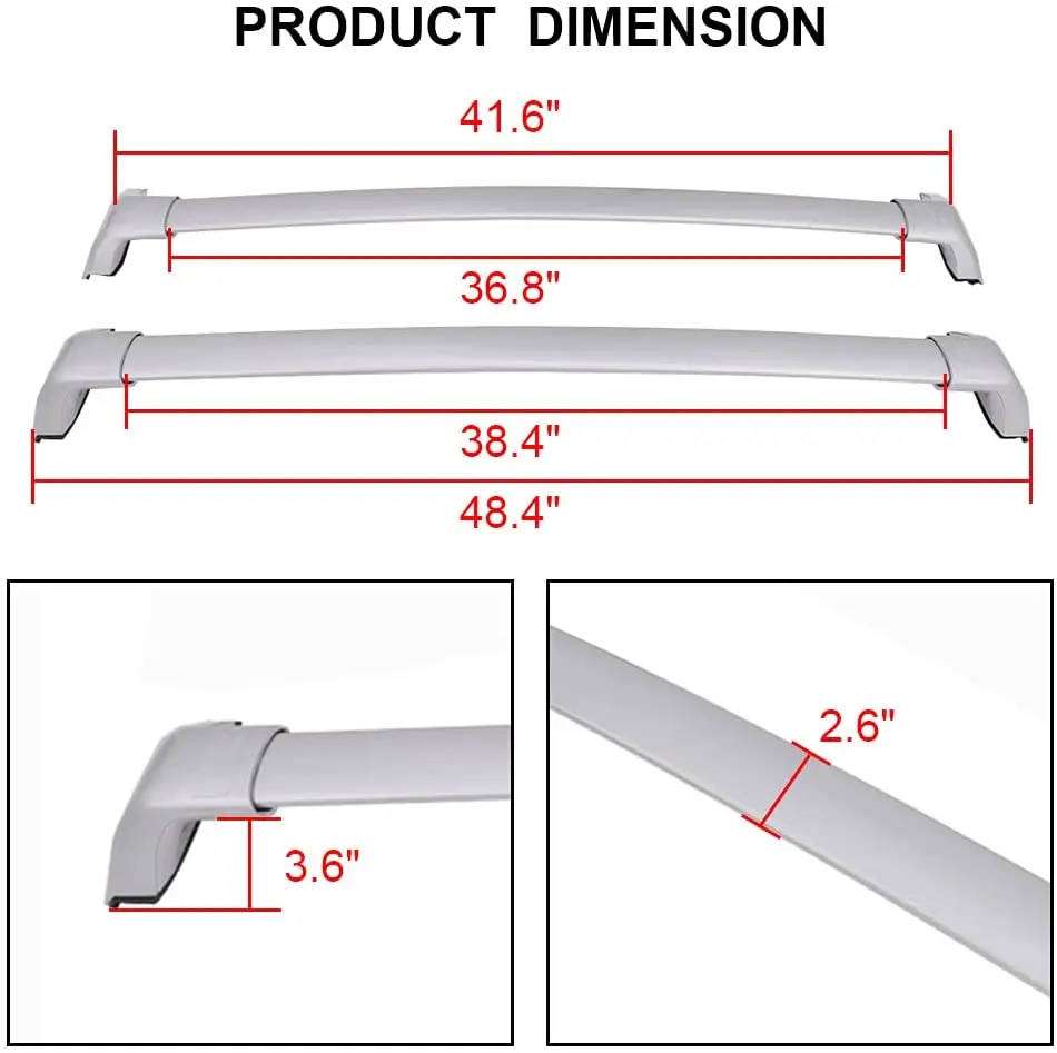 Silver Cross Bars Roof Racks Fit for 2020 2021 2022 2023 Toyota Highlander XLE XSE Limited Platinum (Models with Side Rails)