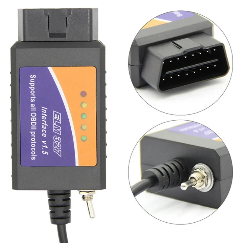 Bestselling ELM327 V1.5 USB 25K80 Chip with Switch Improved OBDII Automatic Code Reader OBD2 on-board Diagnostic Tool