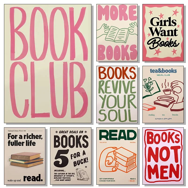 Minimalism Reading Books Posters Doodle Literature Social Club Prints Canvas Painting Wall Art Pictures Home Living Room Decor