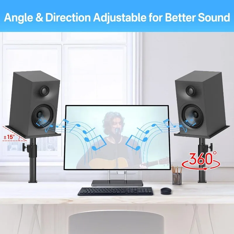 Height Adjustable Pro Speaker Holders – Vertical Speaker Desk Bracket for Studio & Office Desktop Use