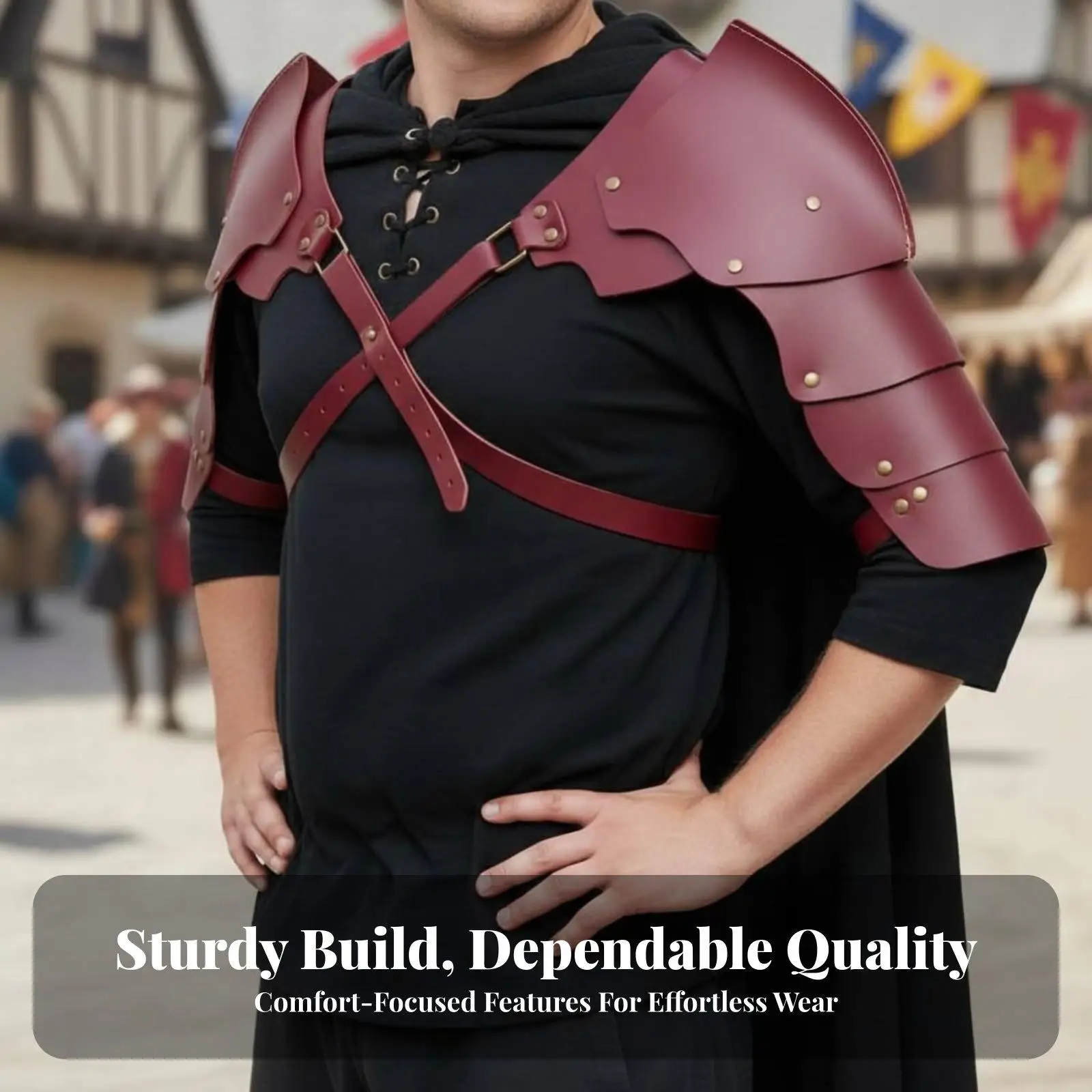 Single Pauldron Nordic themed Shoulder protective gear Riveted embellishadultsts for LARPers, adults