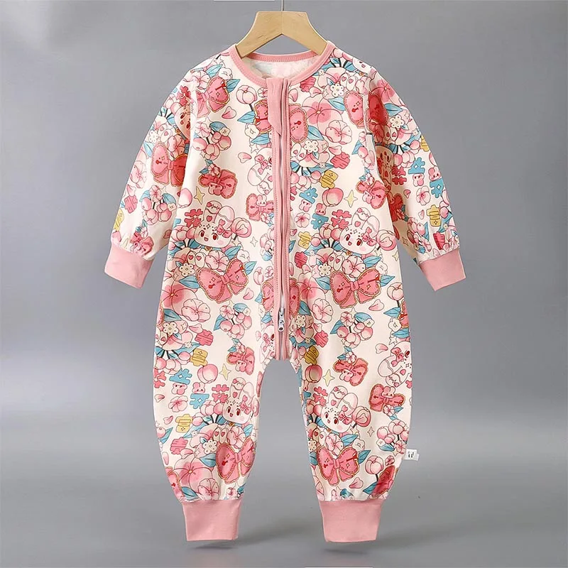 Children's Spring/Fall Rompers Cotton Baby Kick-Proof Blanket Children's Split-Leg Sleep Sack One-Piece Sleepwear Boys and Girls